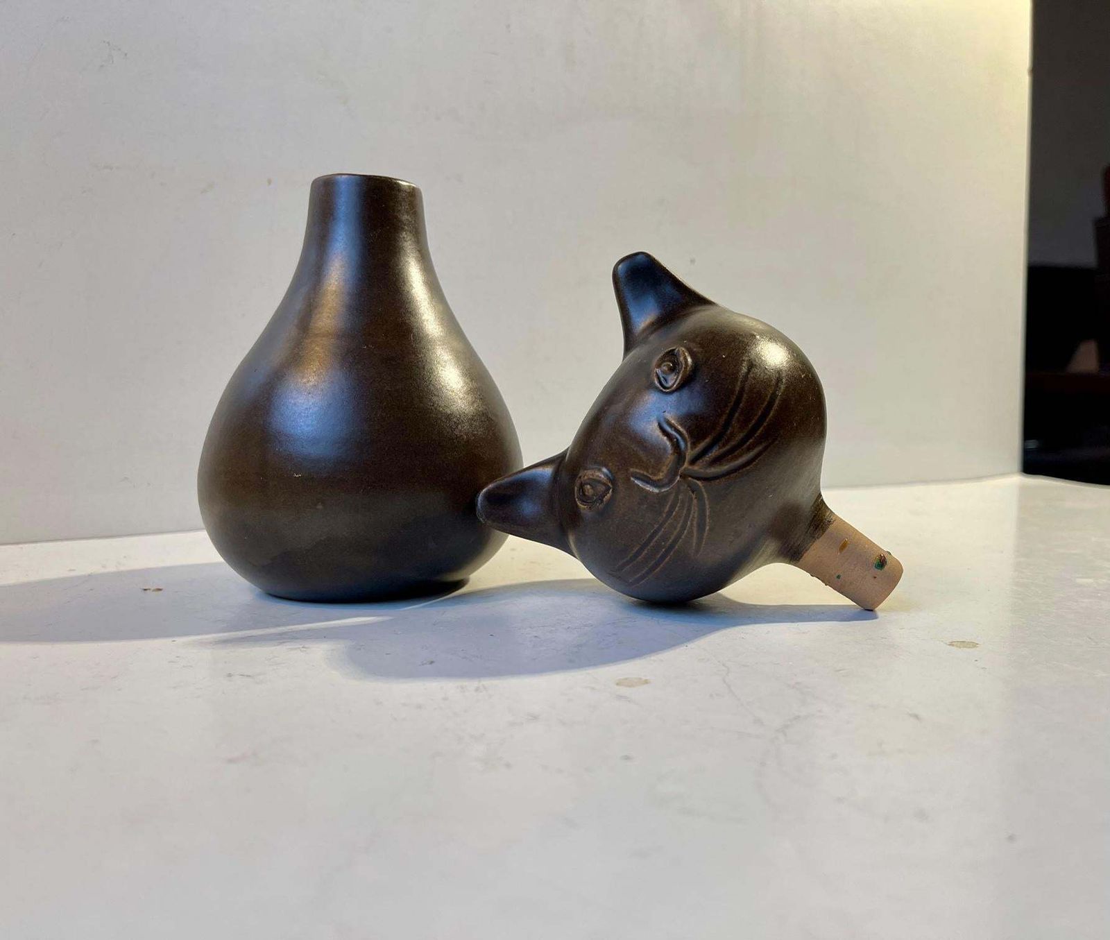 Scandinavian Glazed Ceramic Cat Decanter Or Vase By Bjerre, 1970s photo furniture