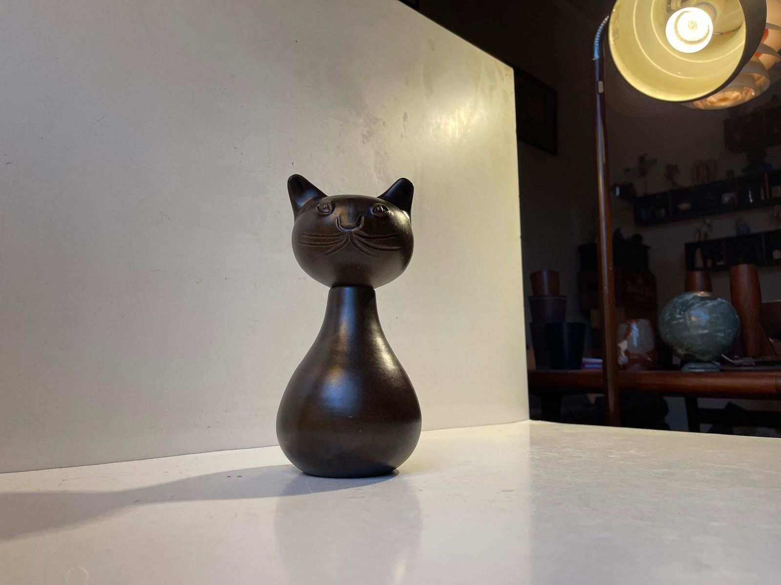 Scandinavian Glazed Ceramic Cat Decanter Or Vase By Bjerre, 1970s photo vinterior