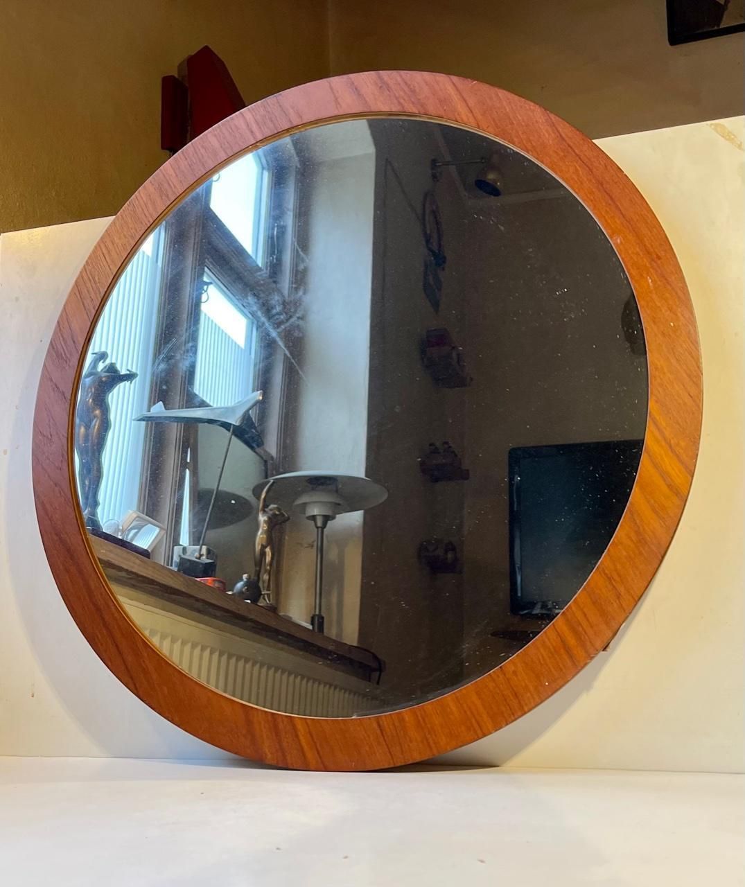 Scandinavian Midcentury Round Wall Mirror In Teak, 1960s photo furniture