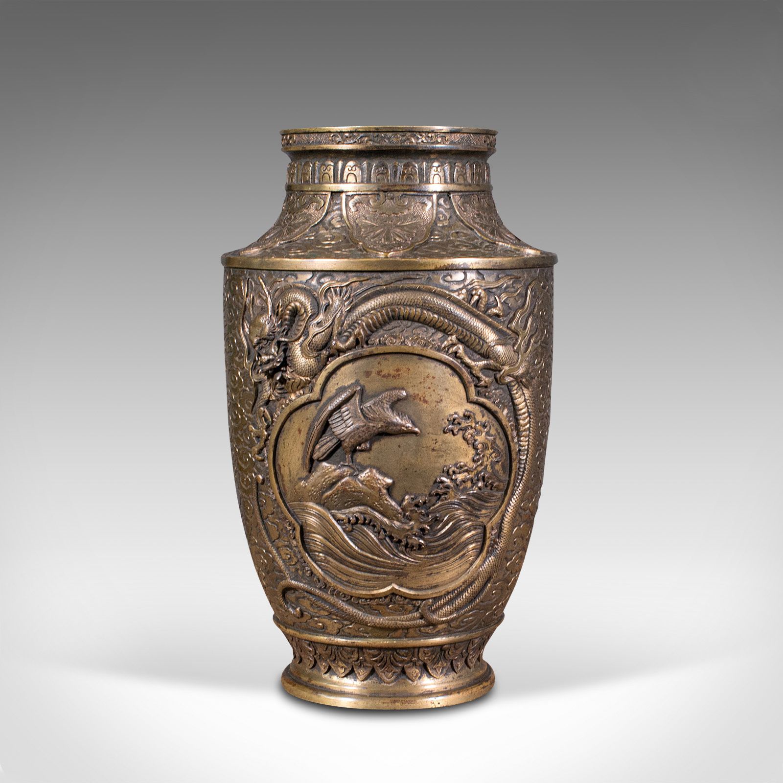 Large Antique Decorative Vase, Japanese, Bronze, Meiji Period, Urn, C.1900 photo vinterior