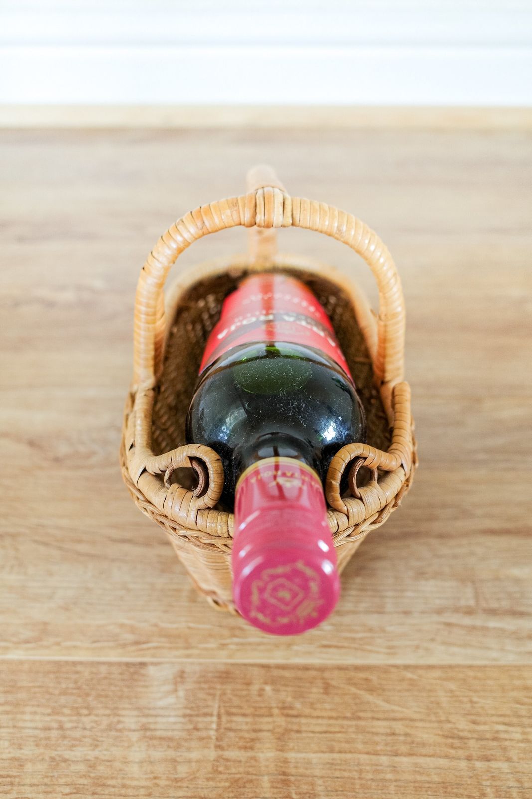 French Wicker Wine Rack Rattan Bottle Basket photo for sale