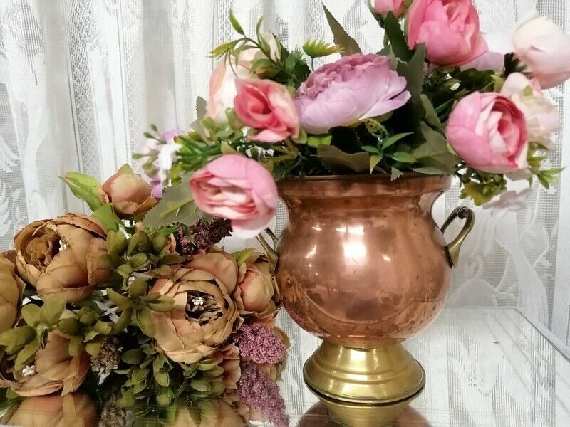 Vintage French Hammered Copper & Embossed Brass Handles Pot/Jar Planter 4 Sale photo furniture