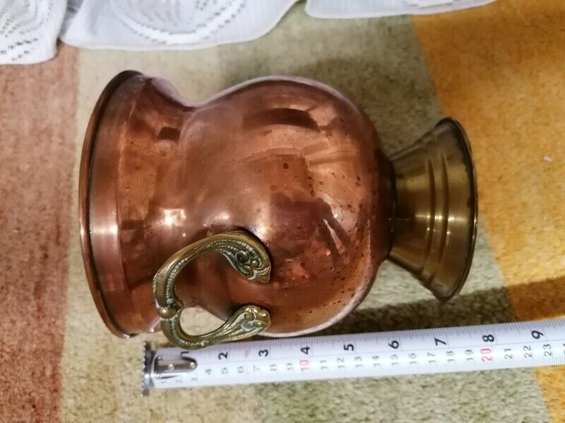 Home Decor Vintage French Hammered Copper & Embossed Brass Handles Pot/Jar Planter 4 Sale photo