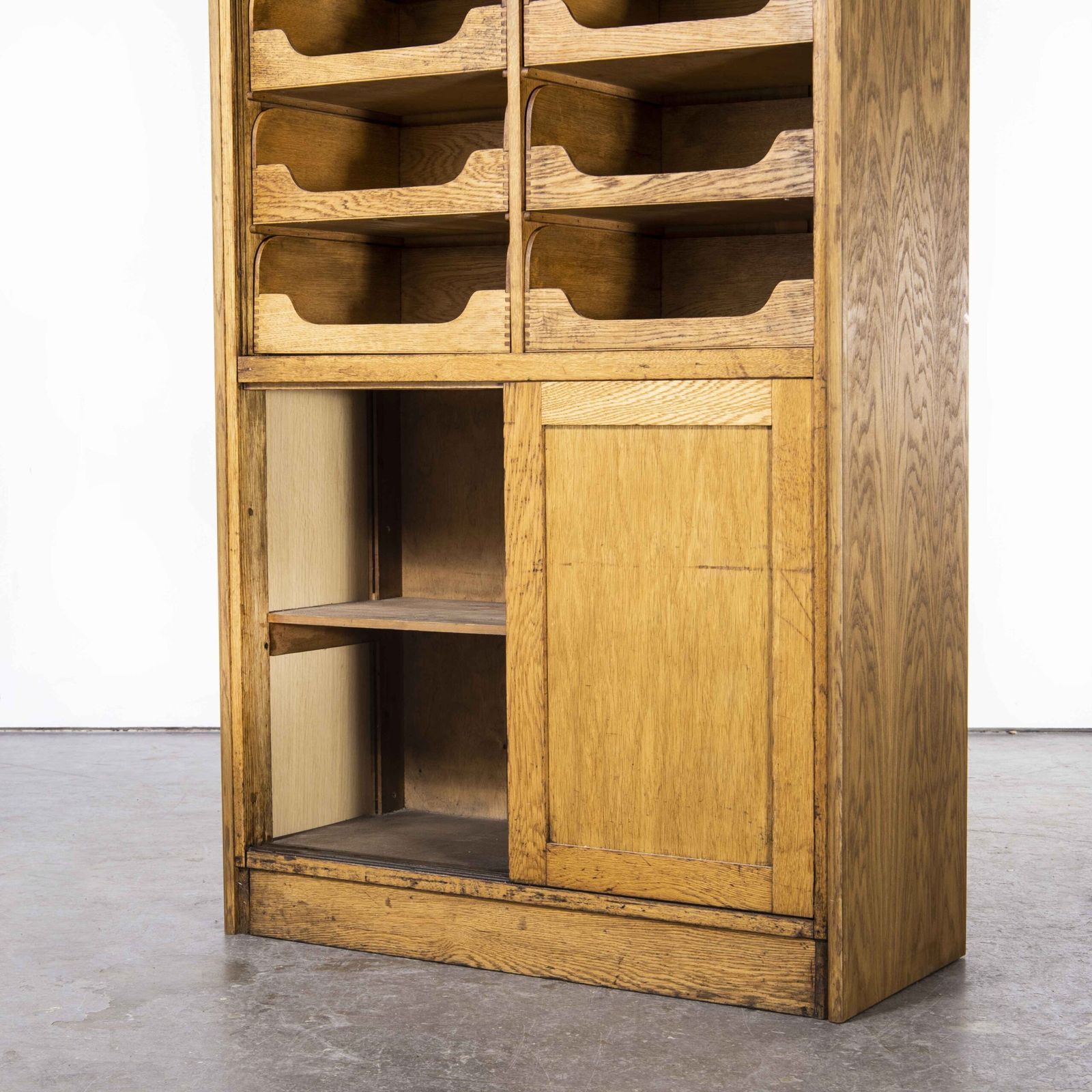 1950’s Tall English Haberdashery Shelved Cabinet – Sixteen Drawers (Model 1244.1) photo buy