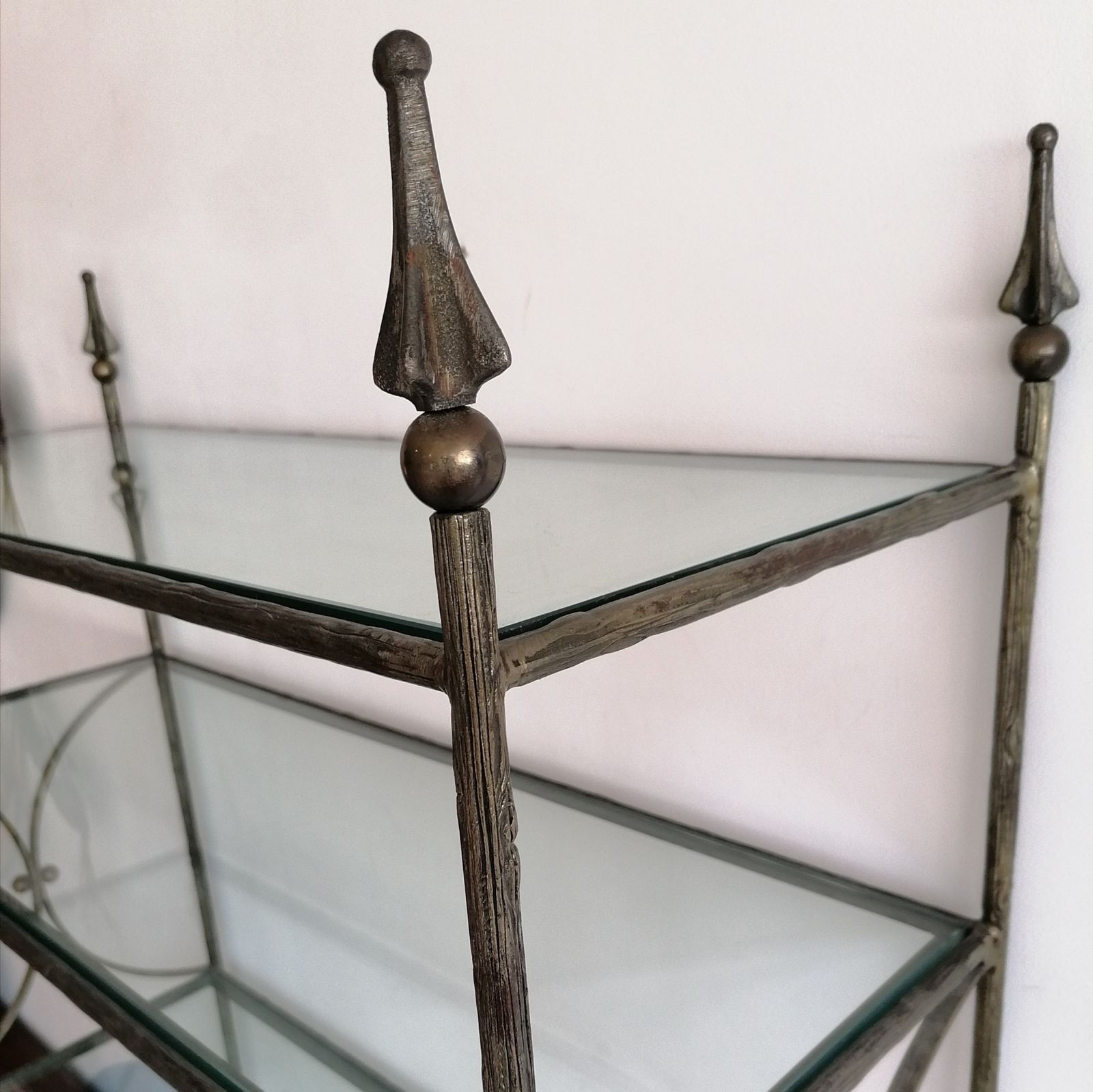 Vintage Tall Faux Bois Bronzed Steel & Glass Etagere, Maison Jansen Style, USA C1970s photo Furniture