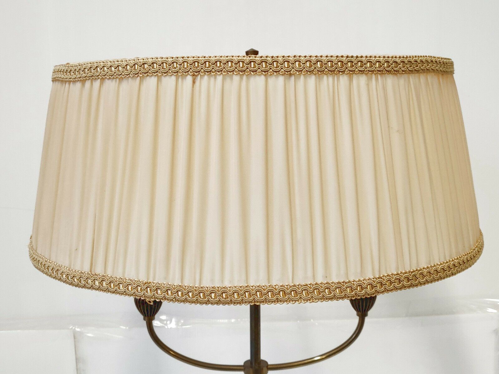 Lighting Superb Vintage French 1950 Floor Lamp In Gold Brass & Glass 50s 1950s photo