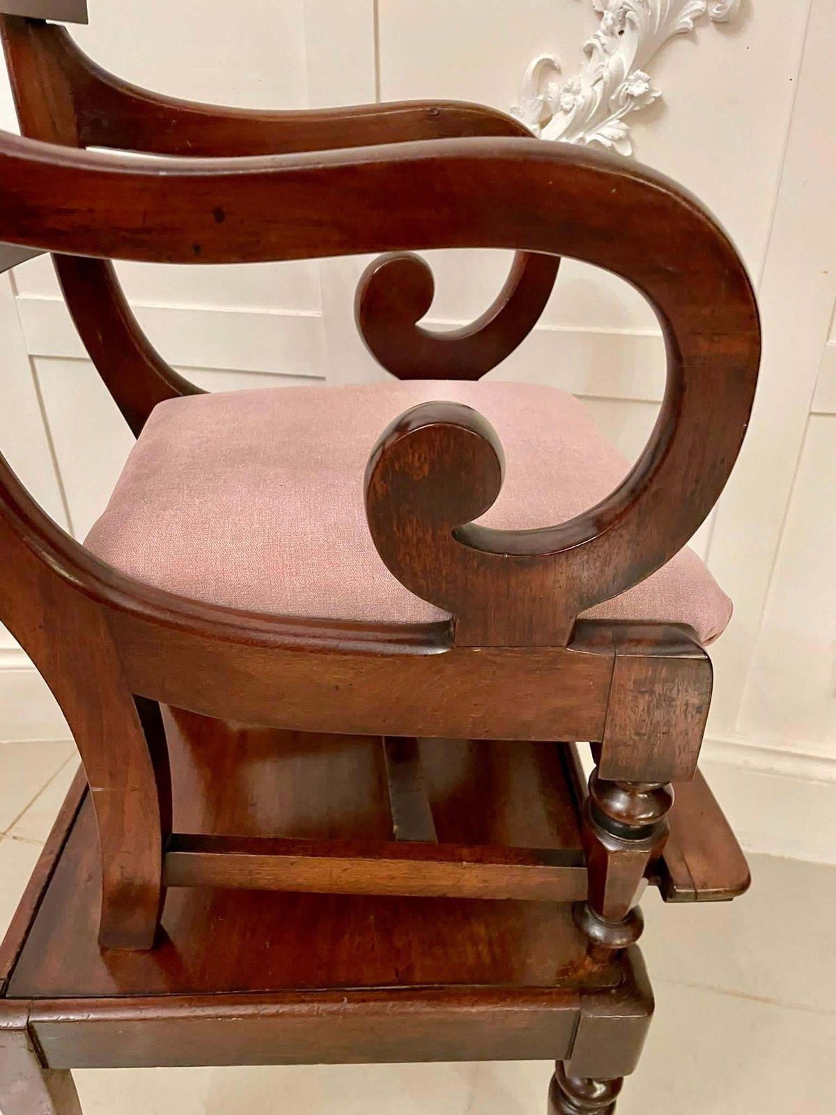 Unusual Antique William IV Quality Mahogany Child’s Armchair And Stand photo furniture