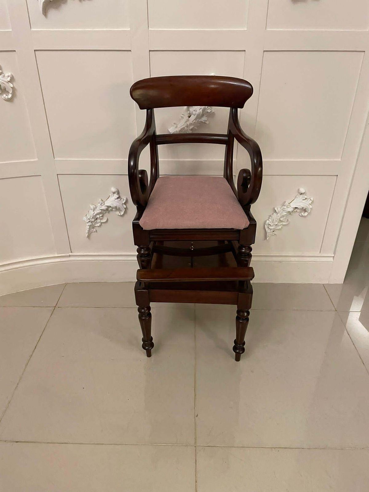 photo furniture Unusual Antique William IV Quality Mahogany Child’s Armchair And Stand