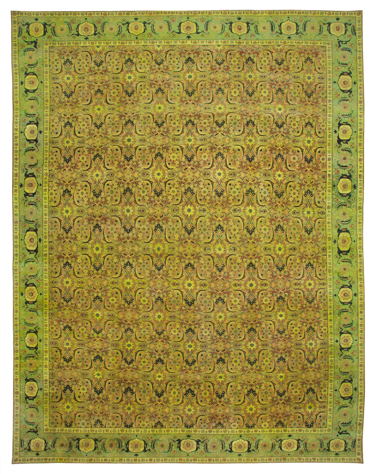 One Of A Kind Oriental Hand Knotted 2000s 414 Cm X 554 Cm Green Oushak Large Area Rug