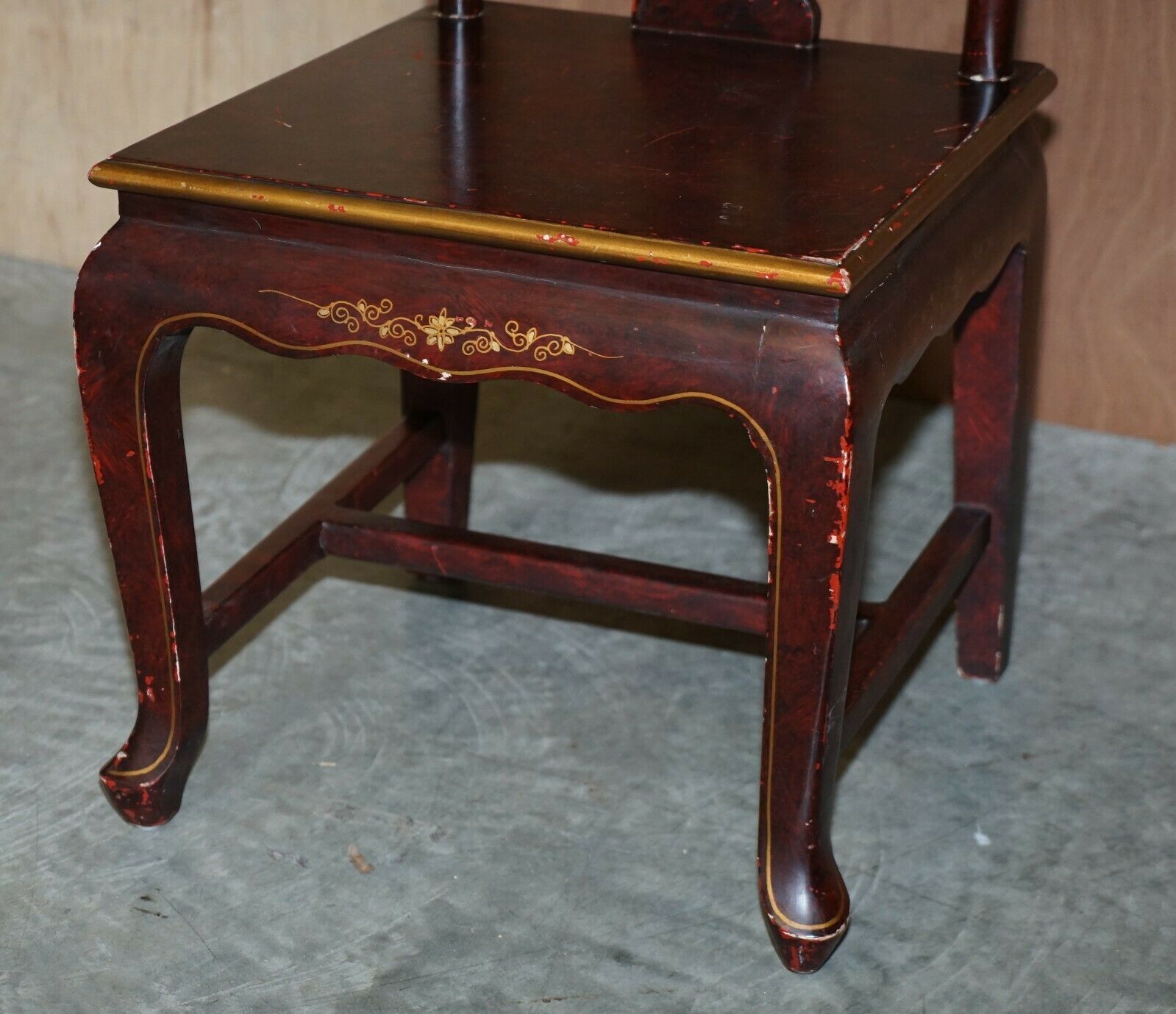 Antique Chinese Chinoiserie Red Hand Painted Chair Heavy Solid Wood Frame photo for sale