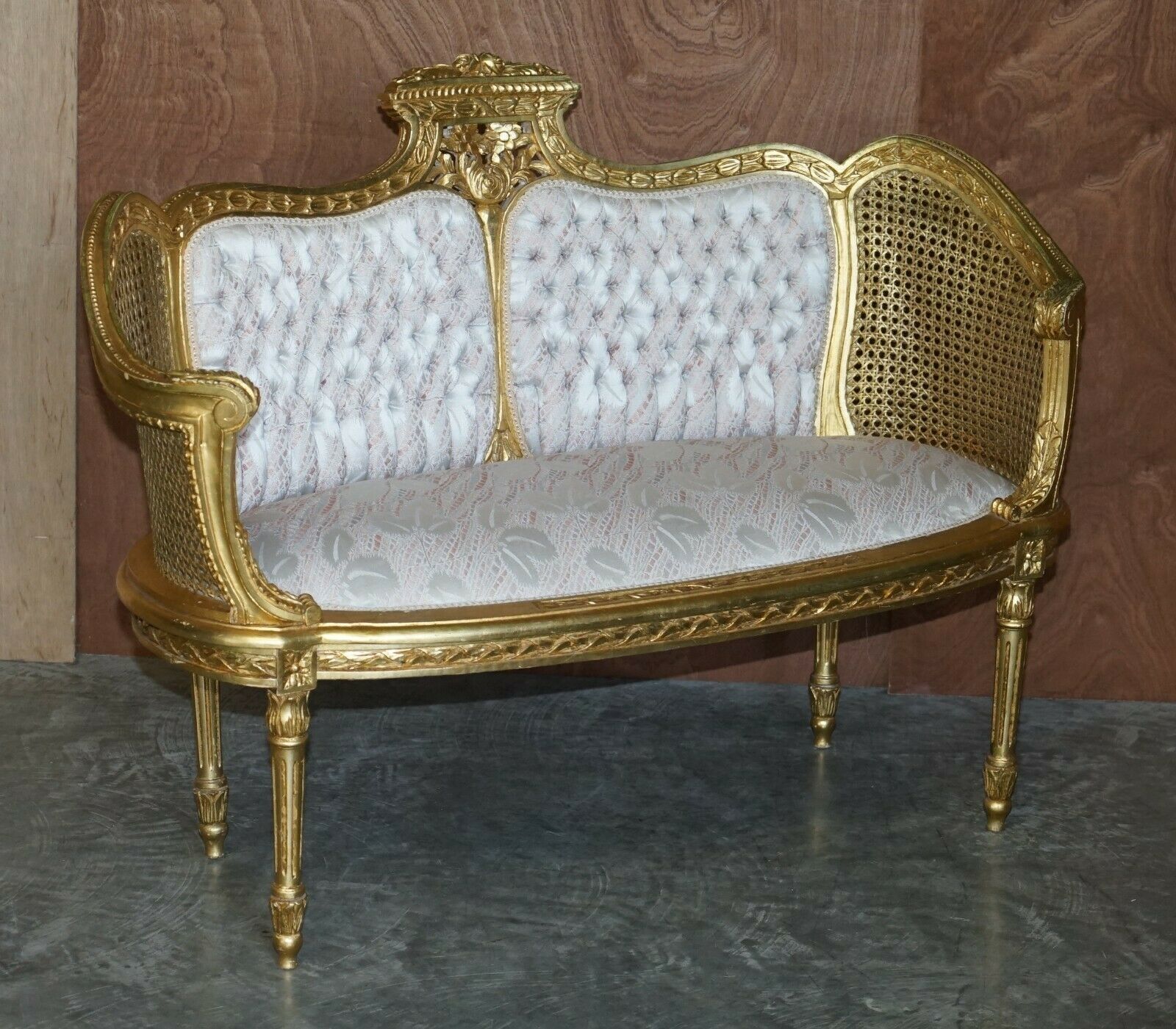 Fine Antique Napoleon III Circa 1870 Gold Giltwood Bergere Louis XVI Sofa Settee