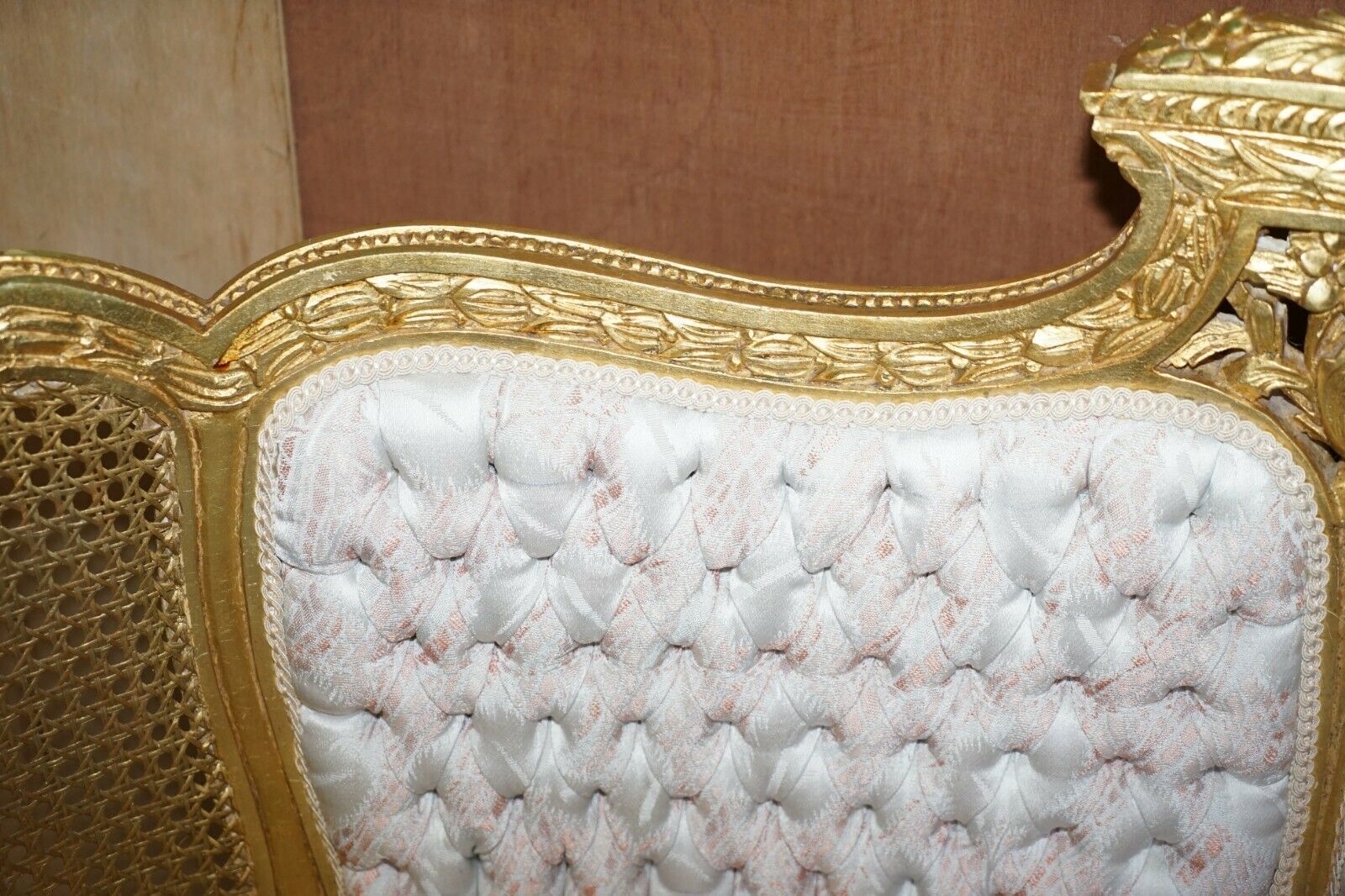 Fine Antique Napoleon III Circa 1870 Gold Giltwood Bergere Louis XVI Sofa Settee photo vinterior