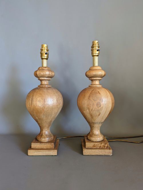 Oak Turned Table Lamps   3 Available photo Lighting