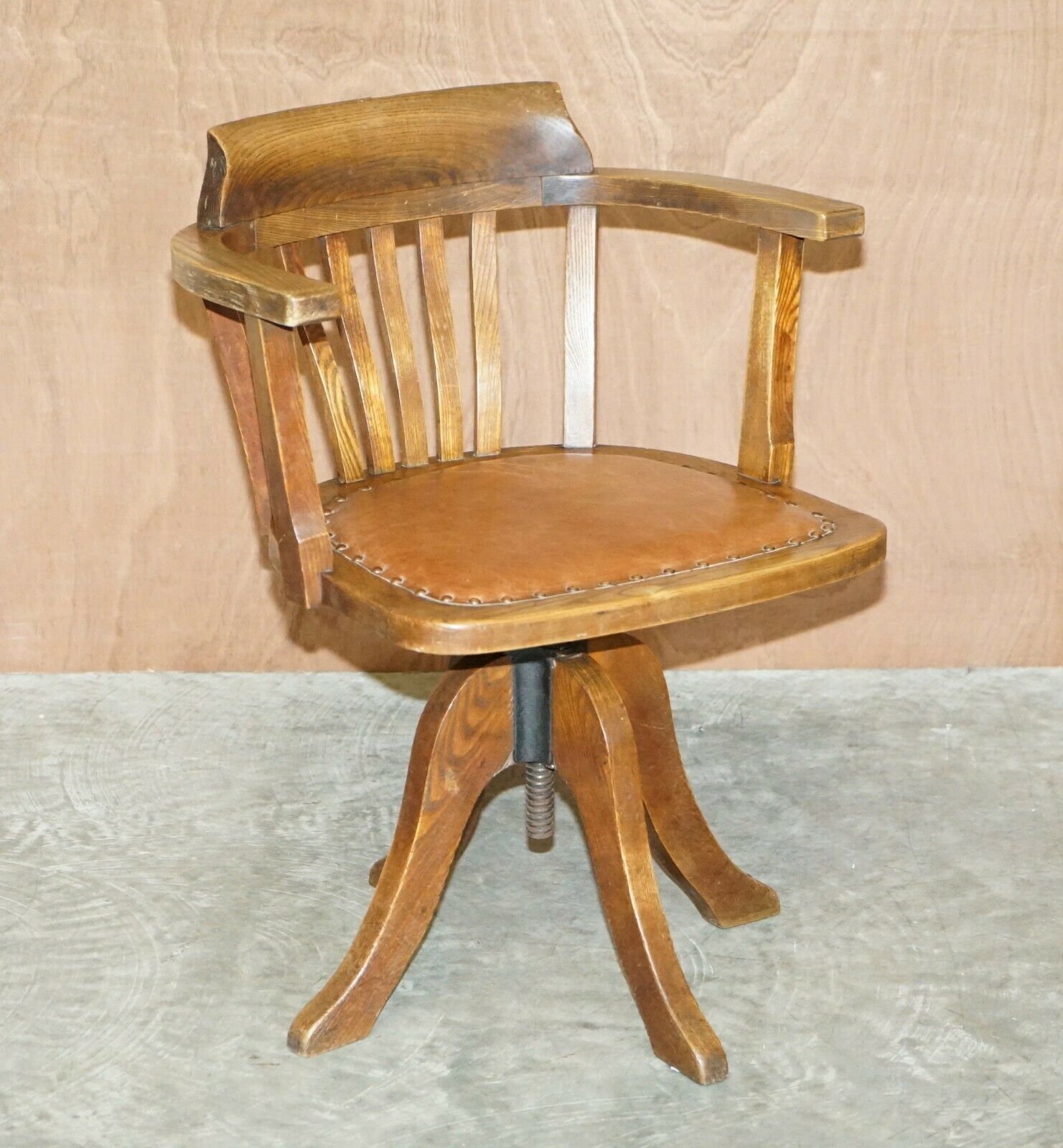 Antique Circa 1900 Edwardian Directors Office Captains Armchair Brown Leather