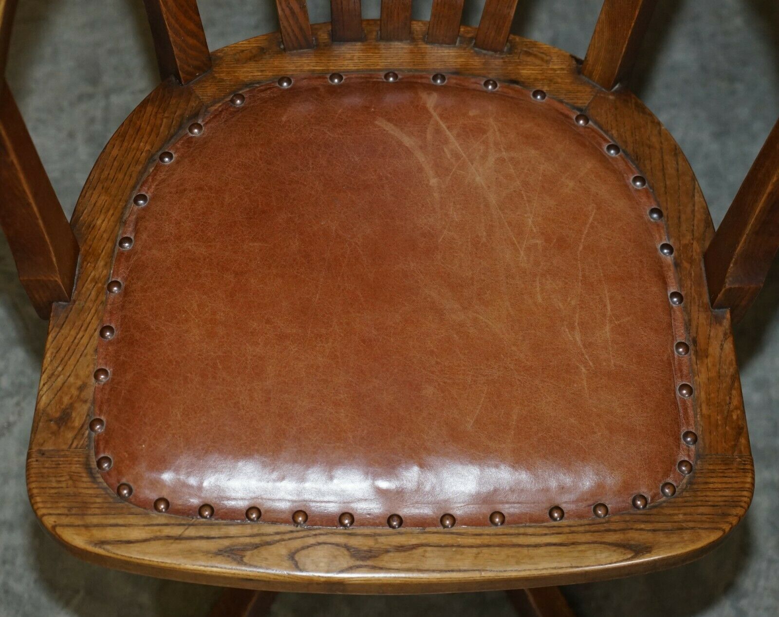 Antique Circa 1900 Edwardian Directors Office Captains Armchair Brown Leather photo vintage