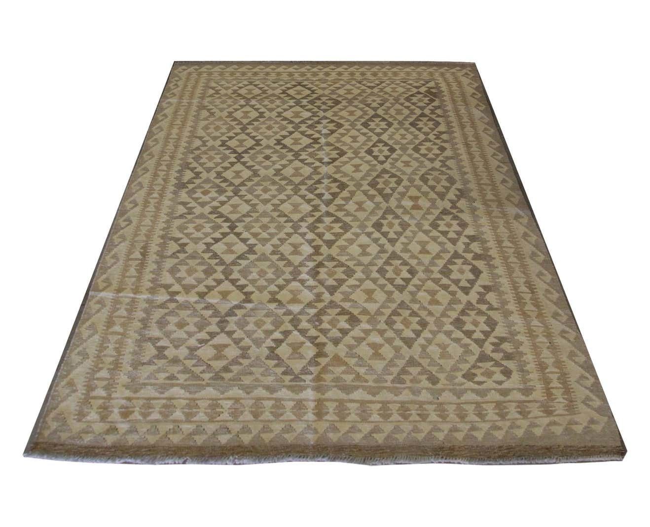 Scandinavian Style Kilim Rug Handmade Carpet Coffee Brown Geometric Rug photo furniture