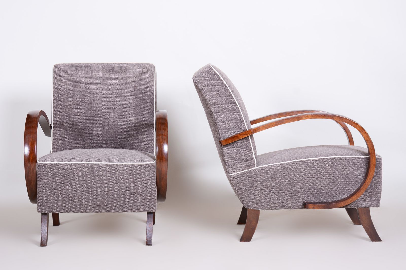 Pair Of Grey Art Deco Armchairs Made In The 1930s, Fully Refurbished Beech. photo vintage