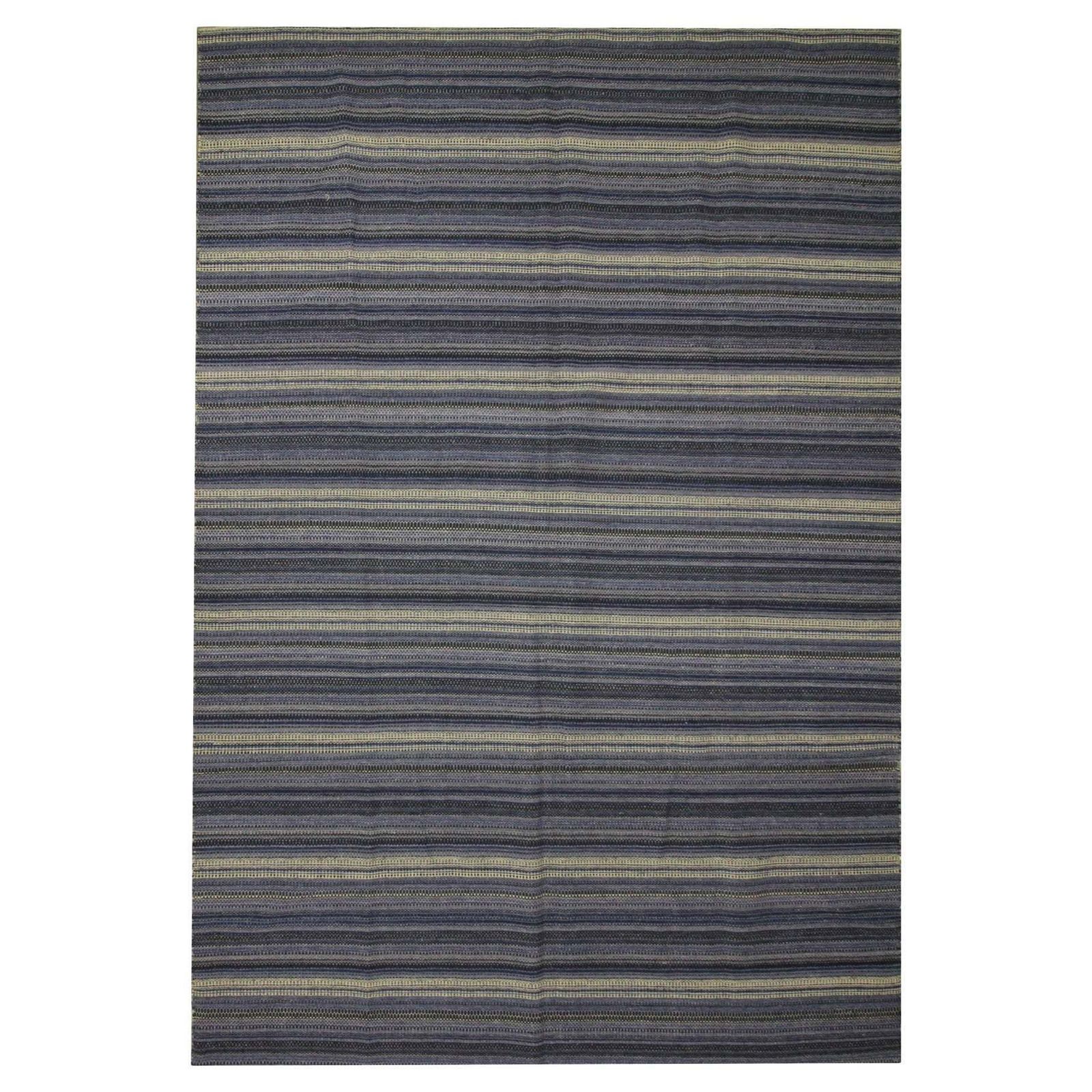 Modern Kilim Rug Blue Wool Carpet Striped Rug Kilim Flat Woven Area Rug