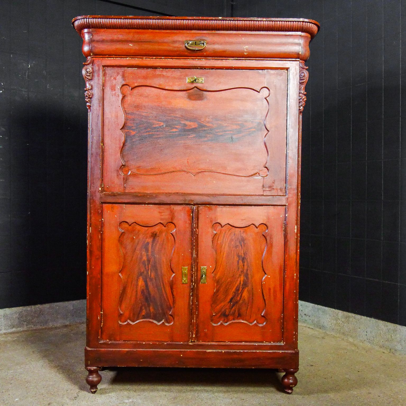 Brocante Dutch Secretary Cabinet   Early 1900   Red photo 894.4