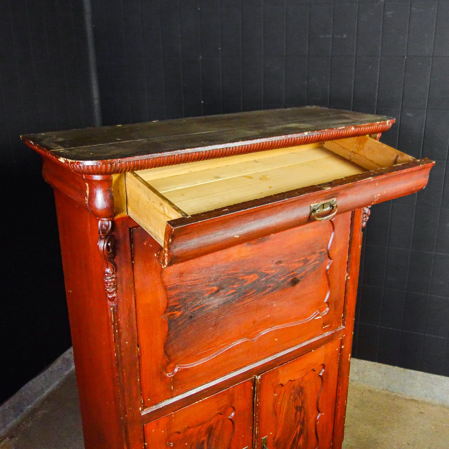 photo for sale Brocante Dutch Secretary Cabinet   Early 1900   Red