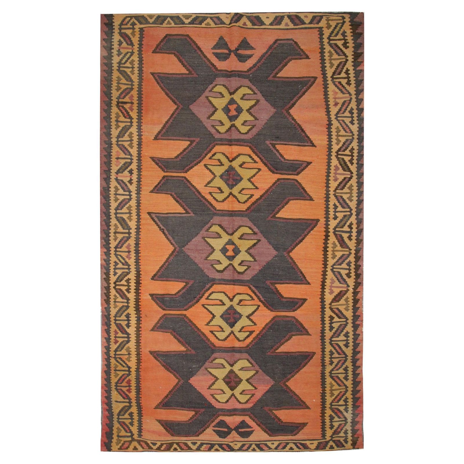 Geometric Kilim Rug Handwoven Tribal Orange Wool Area Rug