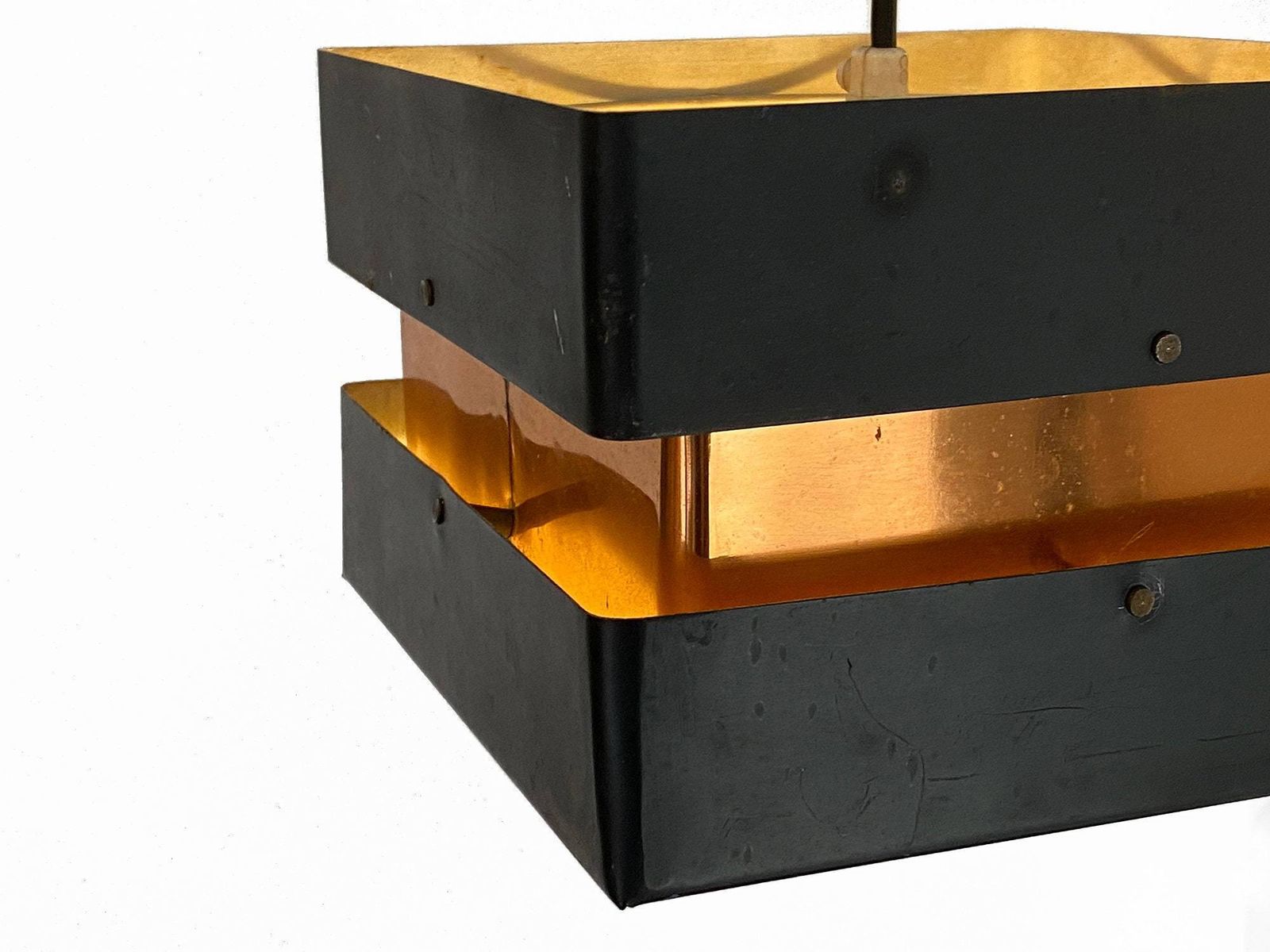 Small Pendant Light In Copper And Black Metal. Denmark 1960s photo vintage