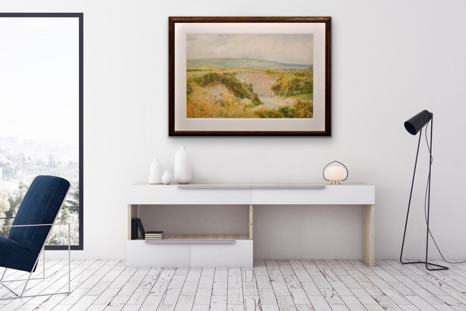 Charles Gregory 1849 To 1920. English. Summers Day At Steyning Bowl, West Sussex, South Downs Way. Framed Watercolour. Victorian Landscape. photo vinterior