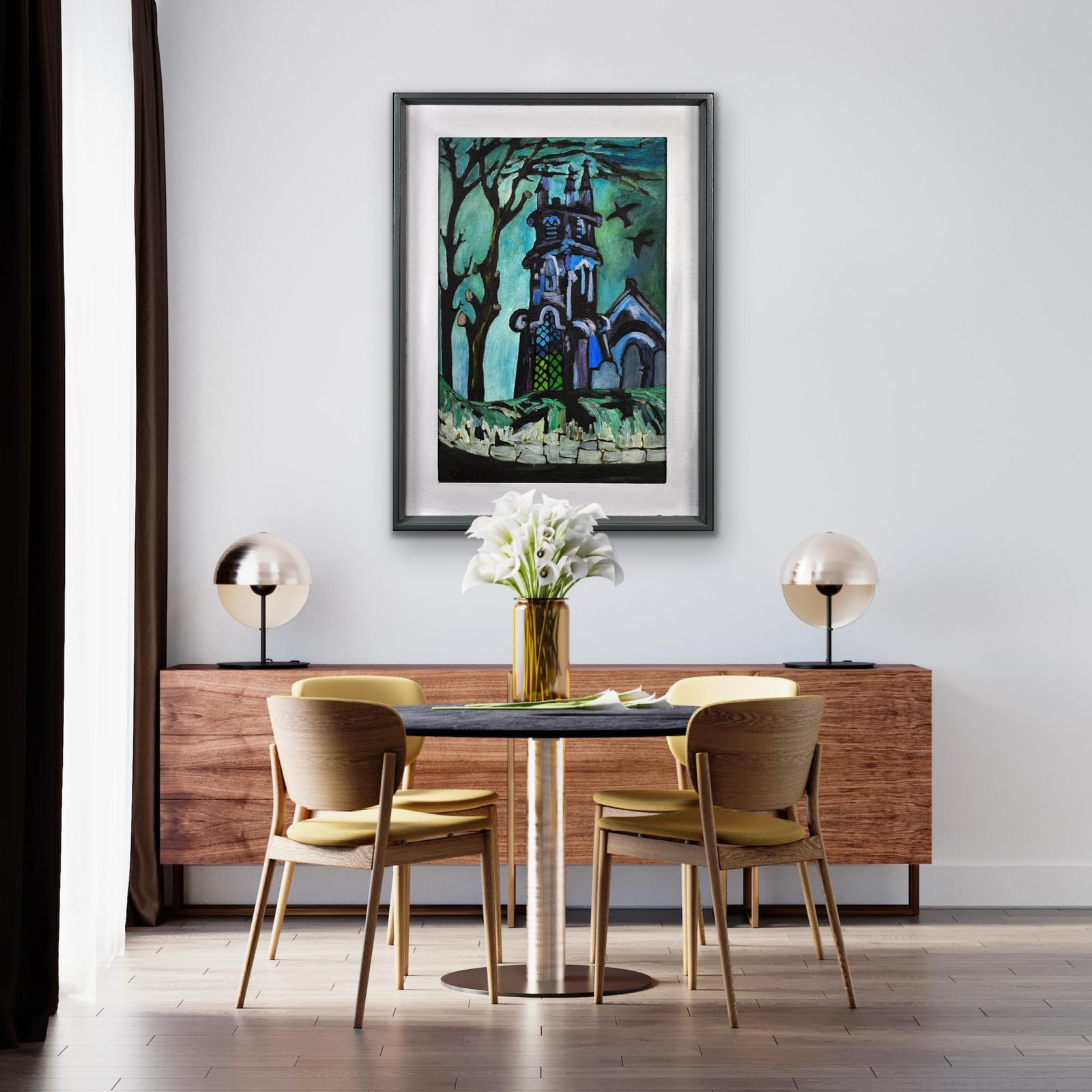 photo furniture Joan Gillchrest 1918 To 2008. Cornish Artist. Church And Churchyard. Framed Mid 20th Century Oil Painting. An Early Career Work