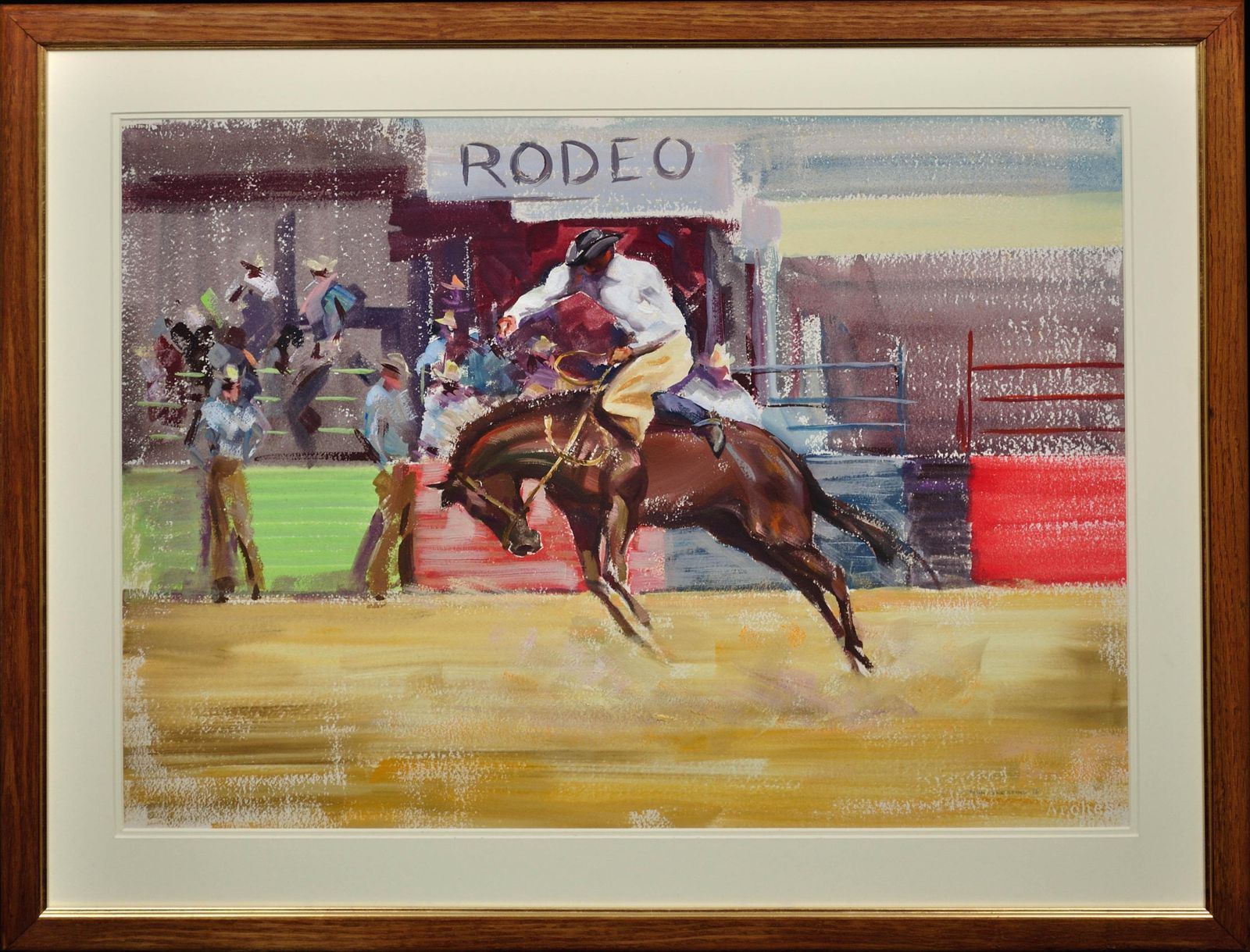 John Rattenbury Skeaping 1901 To 1980. Rodeo. Bareback Bronco, 1966. Framed Mid 20th Century Horse Painting. Cowboy On A Bucking Horse.