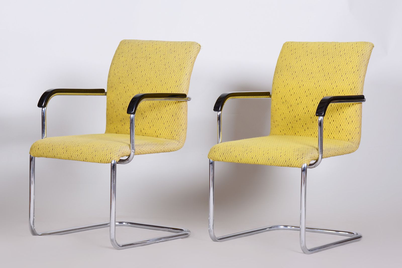 Yellow Bauhaus Armchairs Made In 1930s Czechia. Non Restored Chrome And Fabric. photo for sale