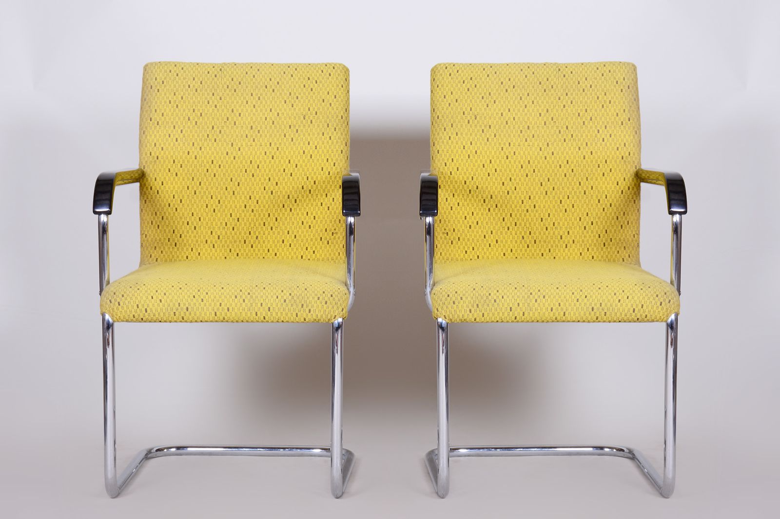 Yellow Bauhaus Armchairs Made In 1930s Czechia. Non Restored Chrome And Fabric. photo 1600.0