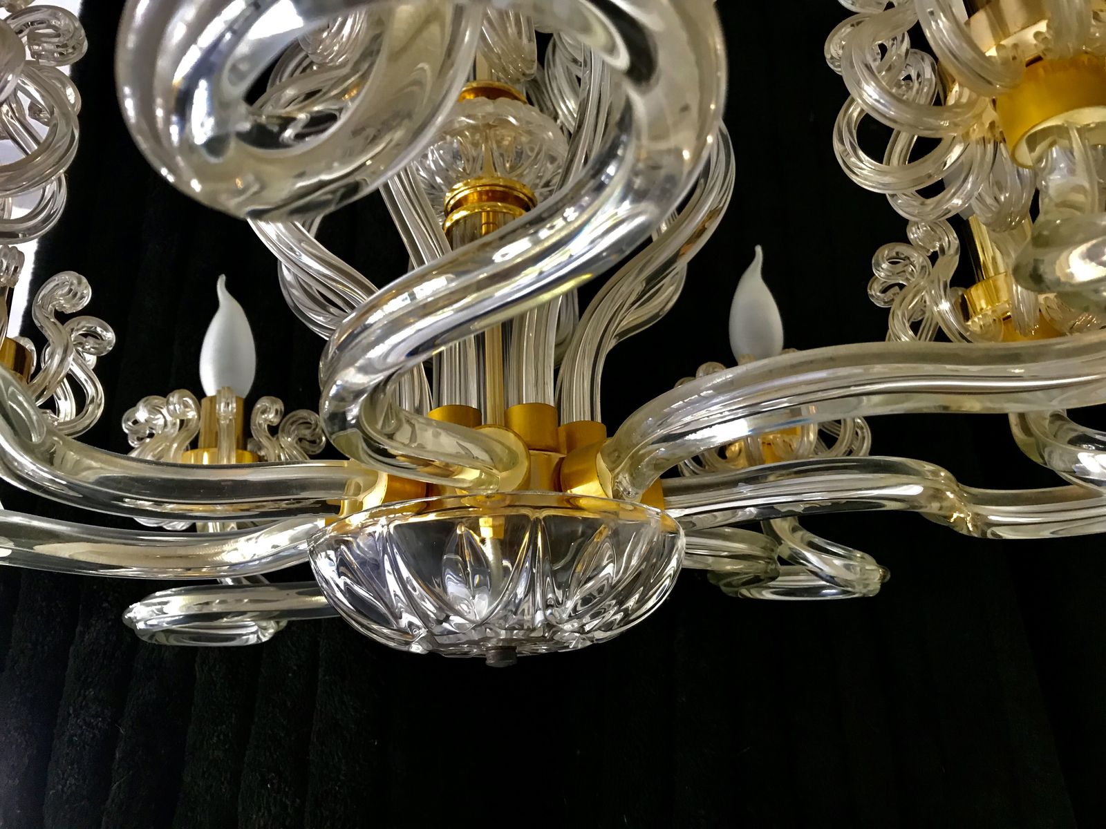 Murano Glass Chandelier And 1980 Gold Structure photo for sale