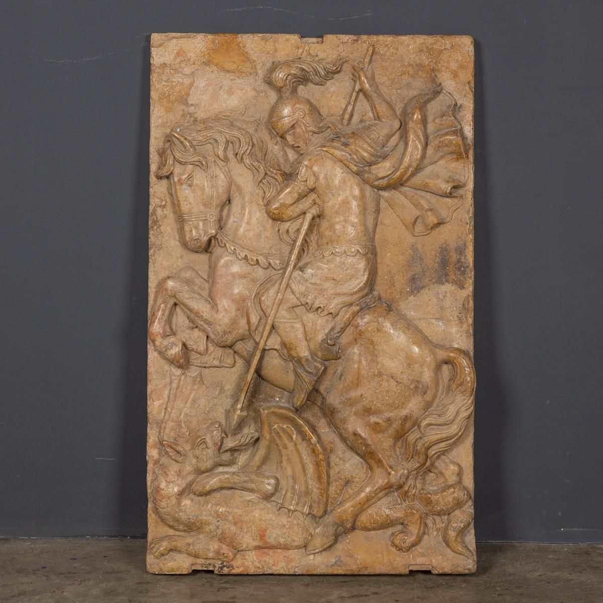 19th Century Italian Marble Plaque Of George Slaying The Dragon, C.1870 photo furniture