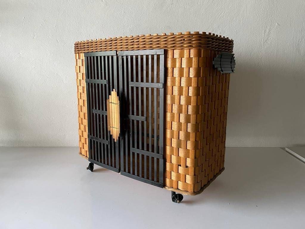 Mid Century Wooden And Black Metal Bar Chest, 1950s, Italy photo 947.36