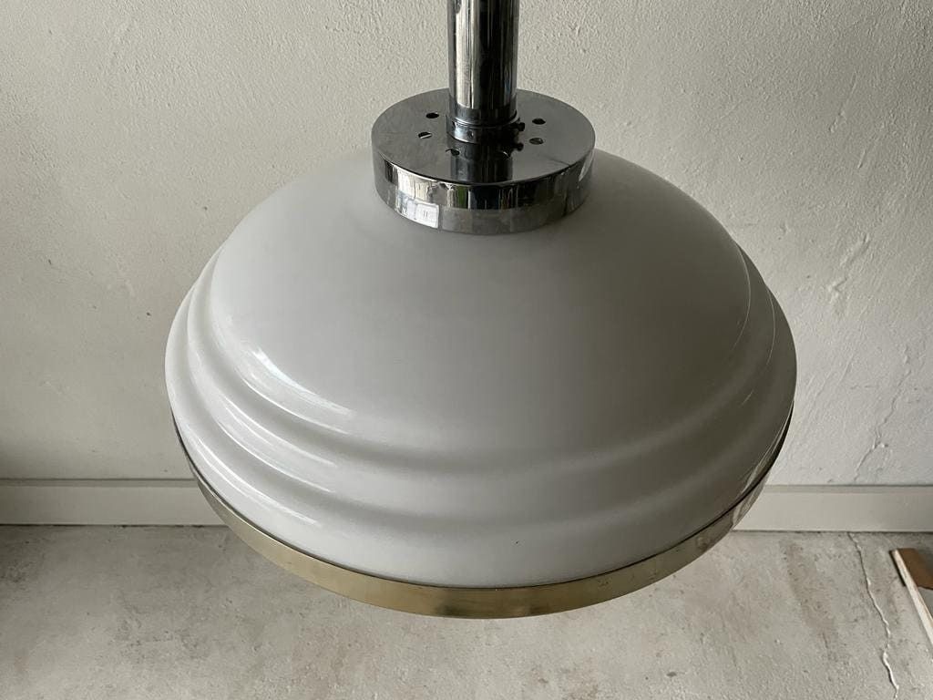 Italian Art Deco Opaline Glass & Chrome Ceiling Lamp, 1940s, Italy photo buy