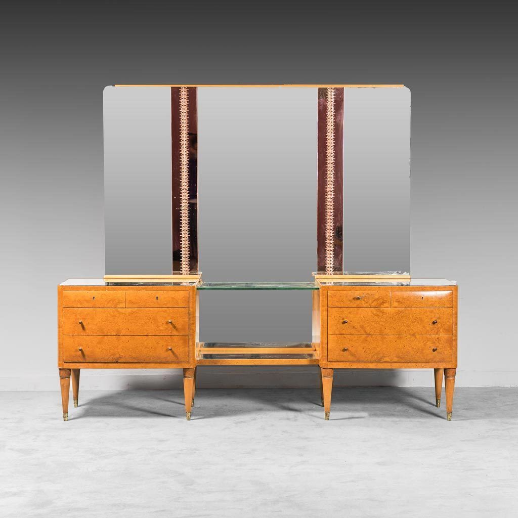 Vintage 1940s Wooden Mirror Chest Of Drawers