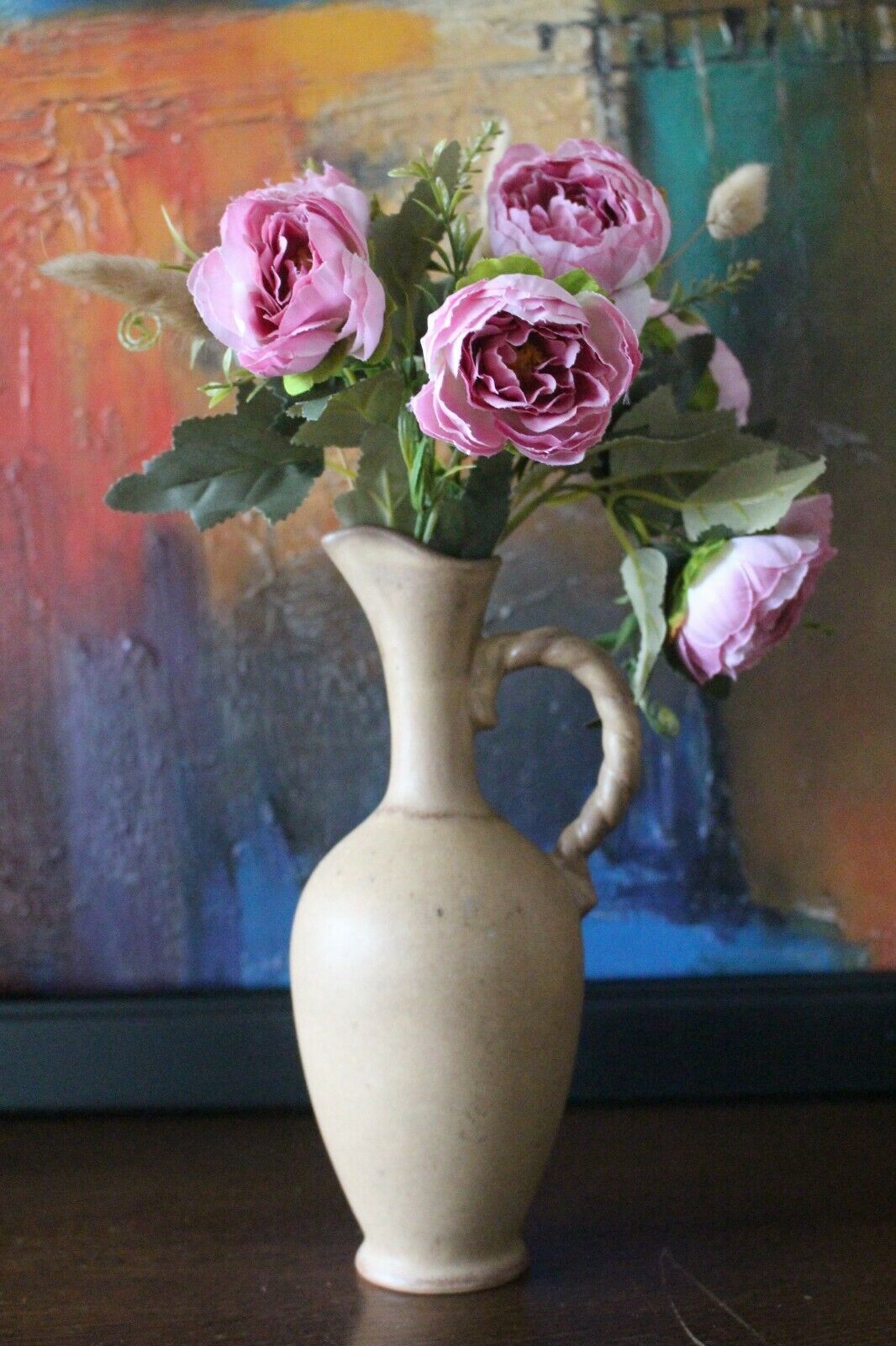 Antique Primitive Pottery Clay Jug Jar Oil Handled Artefact Rustic With Lid photo vinterior