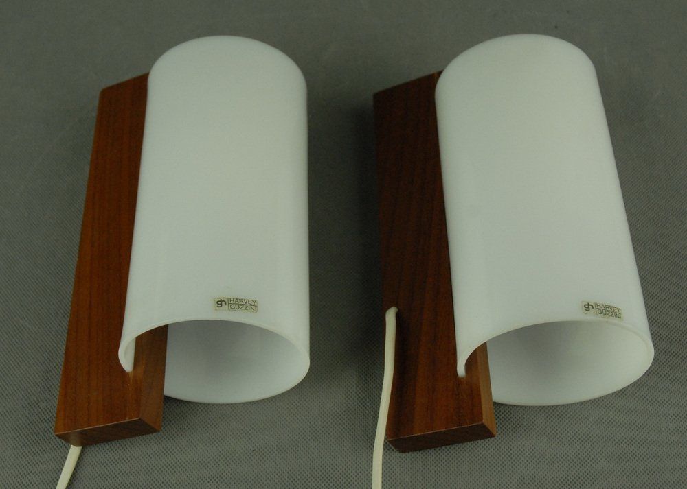 Italian Perspex & Teak Wall Lamps By Luigi Massoni For Harvey Guzzini, 1960s, Set Of 2 photo Lighting