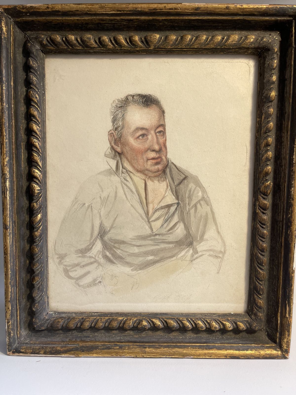 Signed Antique Georgian Watercolour & Pencil Drawing Of A Ships Captain Circa 1825 photo vinterior