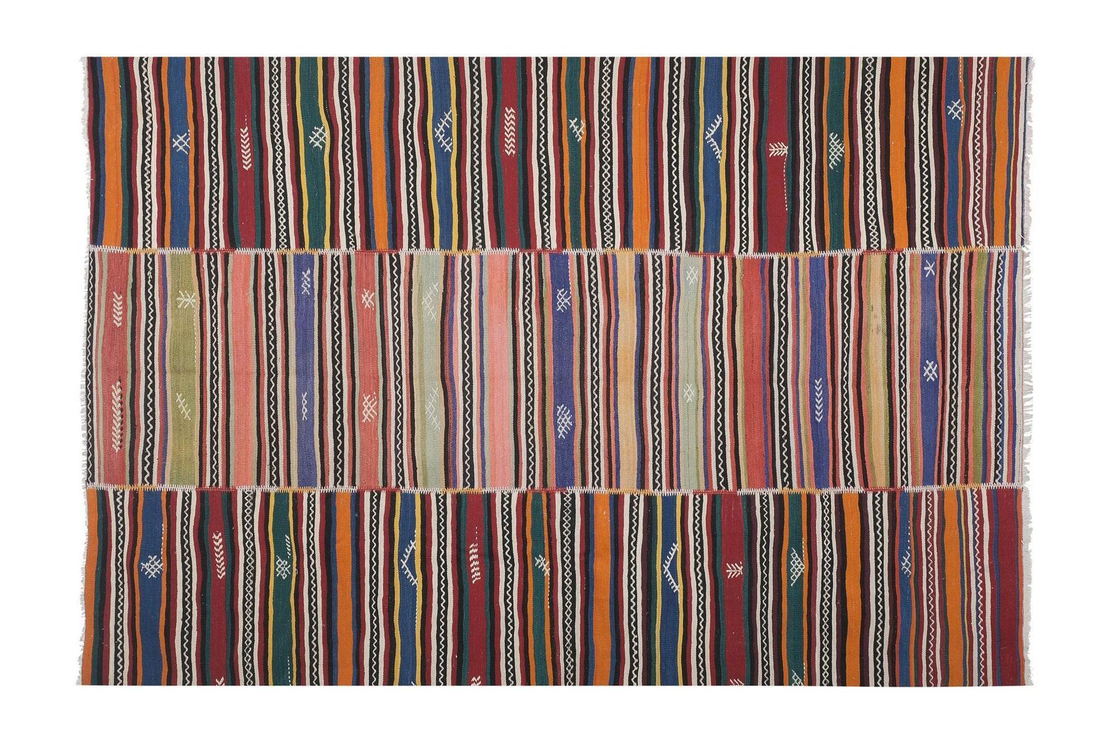 Vintage Handwoven Oversize Striped Turkish Kilim Rug7'5" X 10'8" photo Textiles