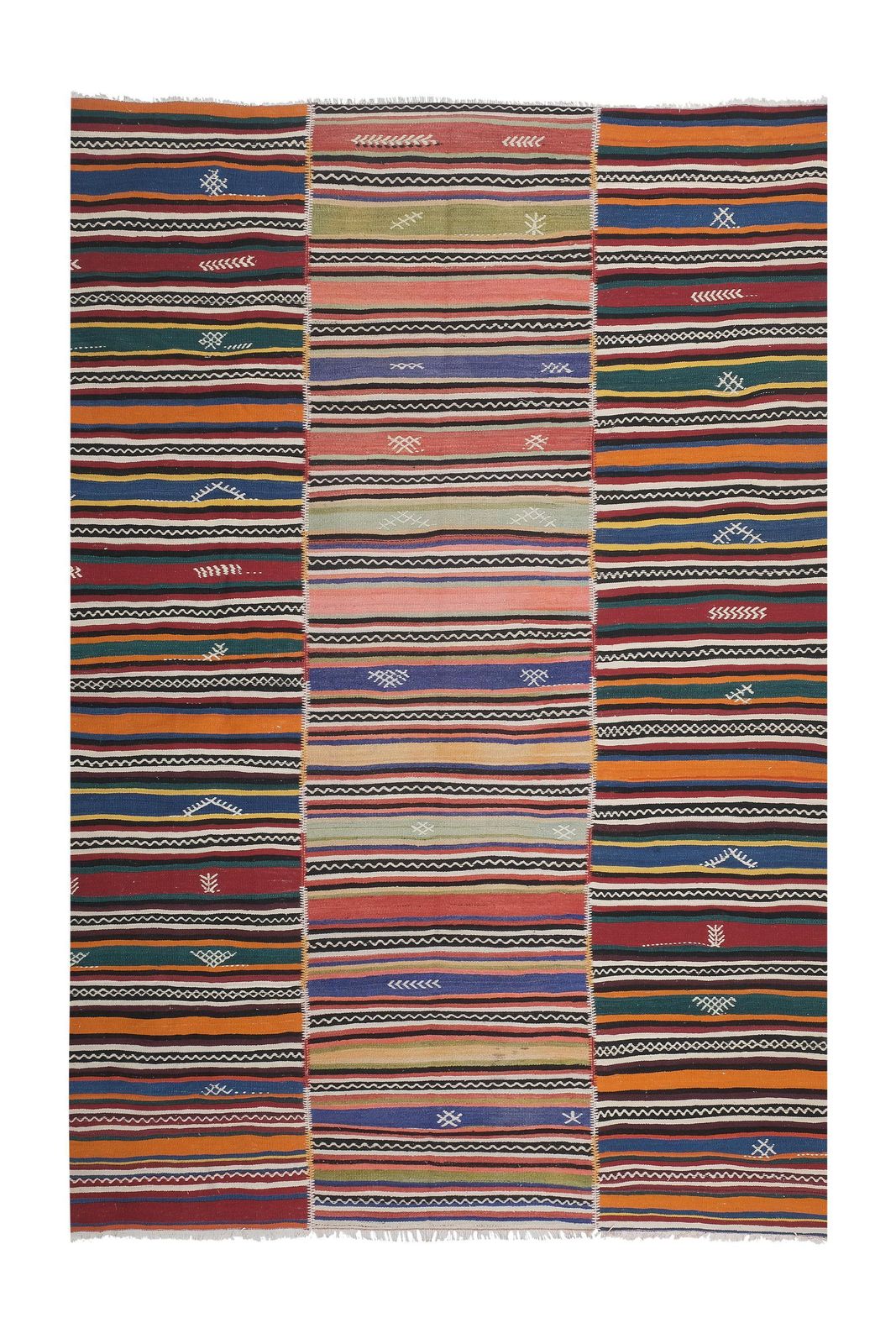 Vintage Handwoven Oversize Striped Turkish Kilim Rug7'5" X 10'8"