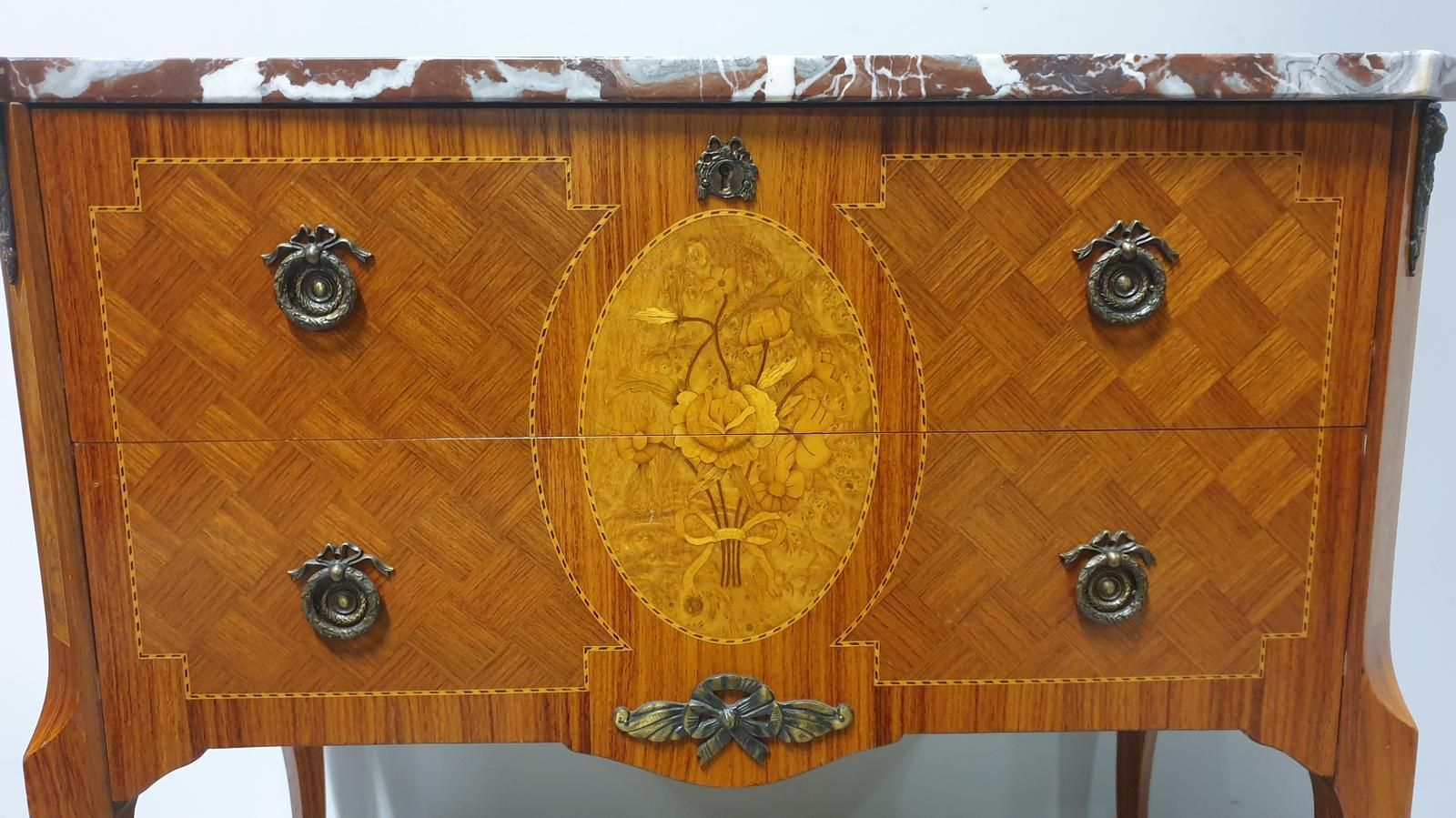 French Marquetry Commode Chest Of Two Drawers photo for sale