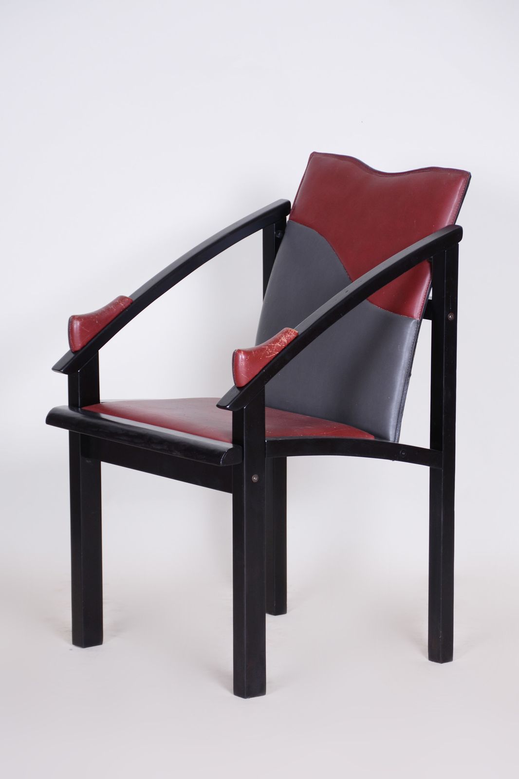 1970s Armchair Made In Europe. Made Out Of Lacquered Wood And Leather, Original photo Furniture