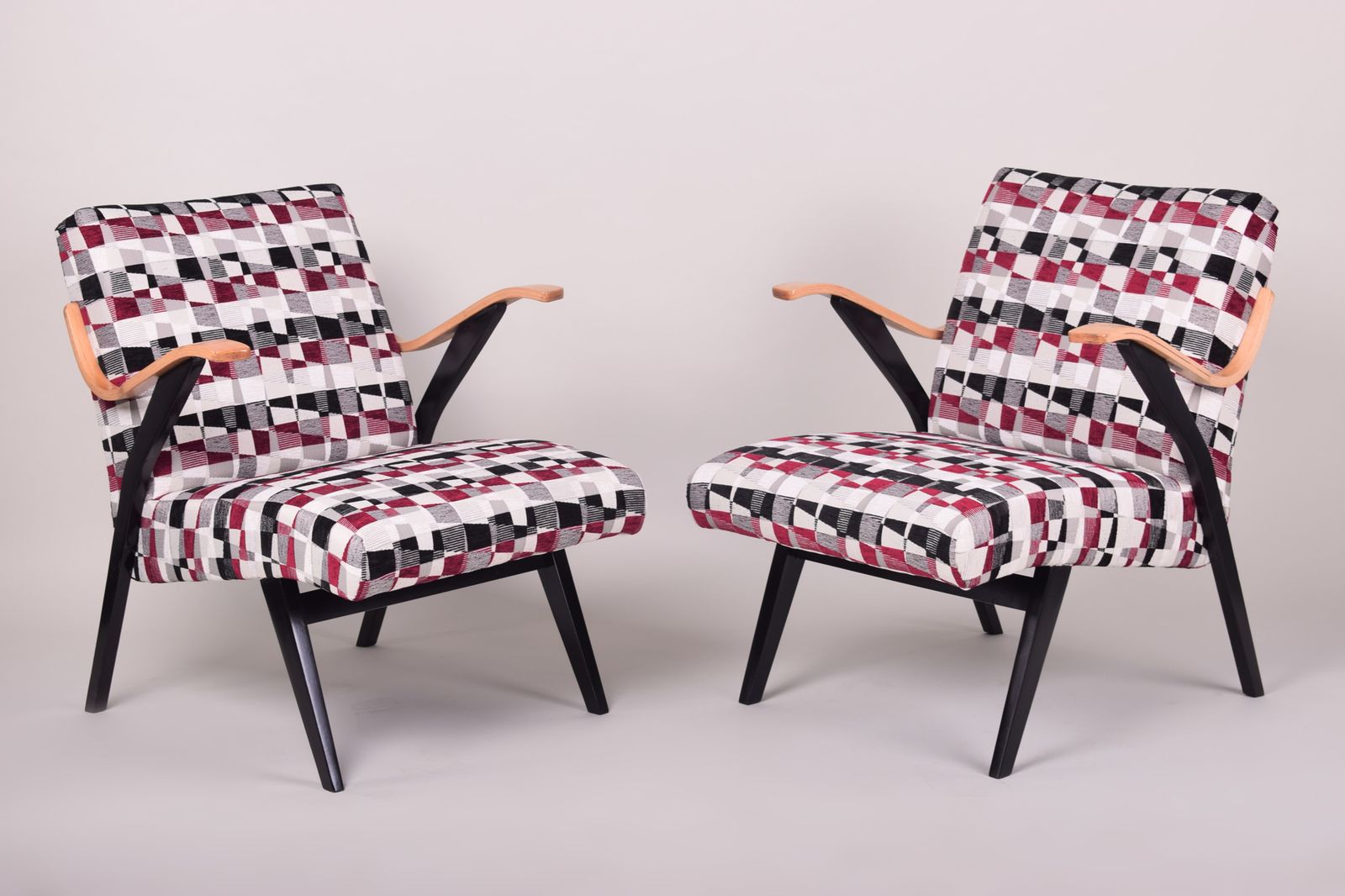 Pair Of Multicoloured Mid Century Armchairs Made In 1950s Czechia. Non Restored. photo buy