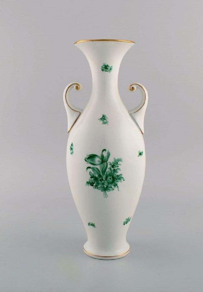 Large Herend Green Chinese Vase In Hand Painted Porcelain, Mid 20th Century photo 429.0