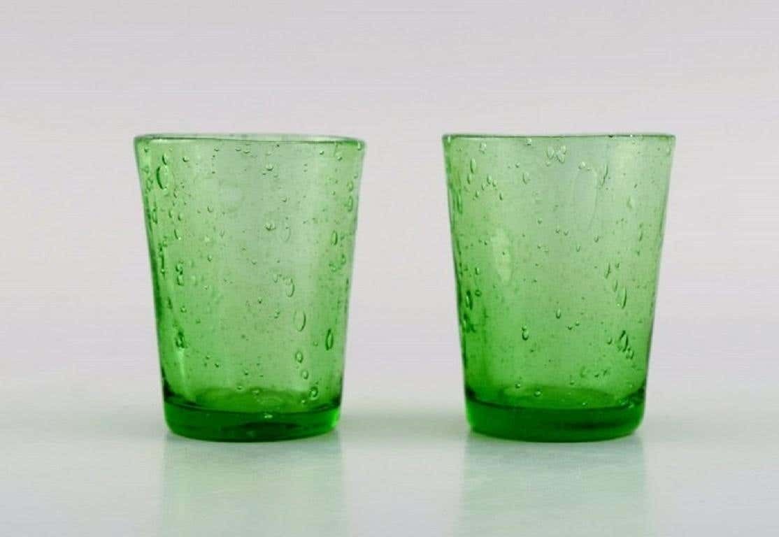 Biot, France, Two Decanters, Six Glasses And Two Small Jugs In Green Art Glass photo vinterior