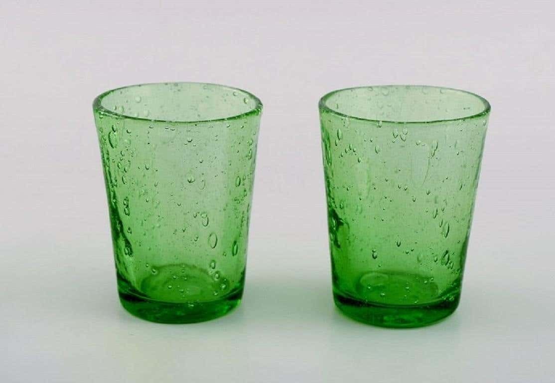 Biot, France, Two Decanters, Six Glasses And Two Small Jugs In Green Art Glass photo buy