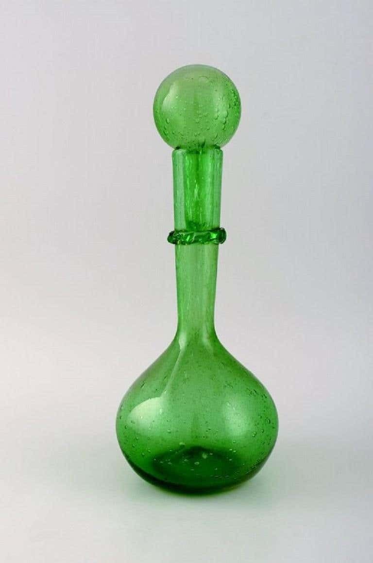 Biot, France, Two Wine Decanters And Four Glasses In Green Mouth Blown Art Glass photo furniture