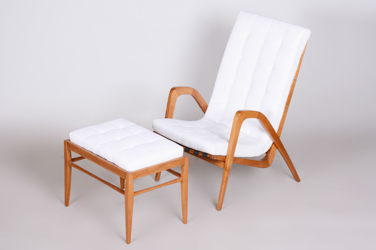 photo buy White Mid Century Armchairs Made In Czechia '50s. By Jan Vanek, Fully Restored
