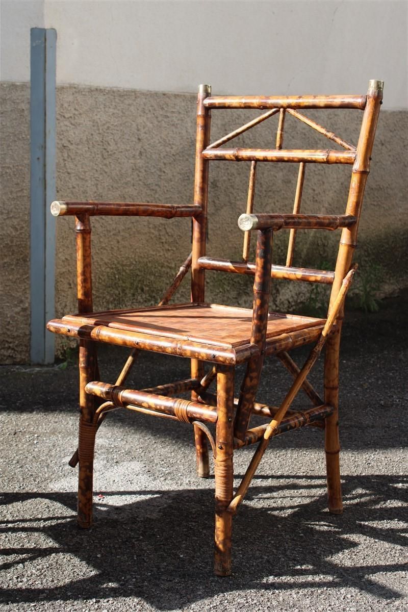 Pair Mid Century Bamboo Chairs Brass Parts Gabriella Crespi Style 1950s photo Furniture